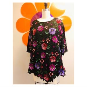Vintage Laurence Kazar Bead and Sequins Silk Top